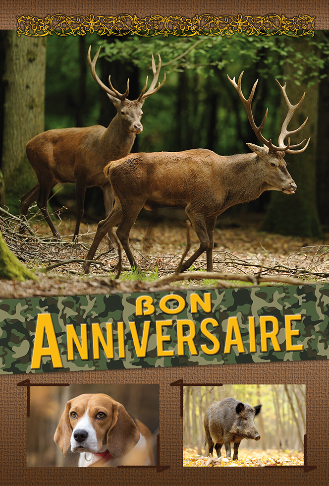 ANNIVERSAIRE  HOMME CHASSE  dorure gaufrage
