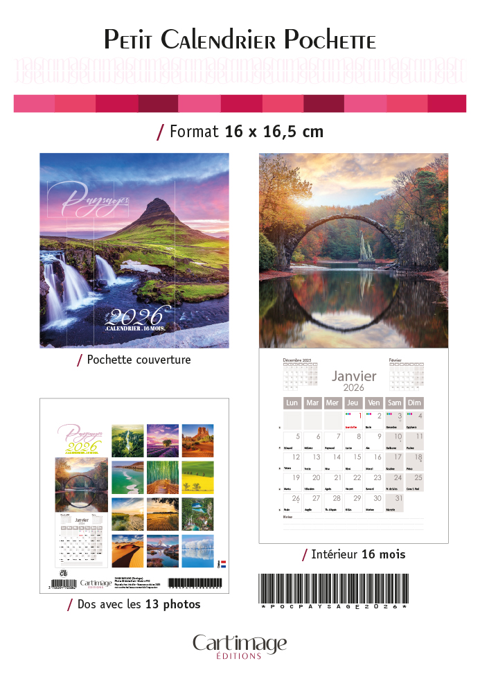 CALENDRIER POCHETTE PAYSAGE 16 X 16.5 CM