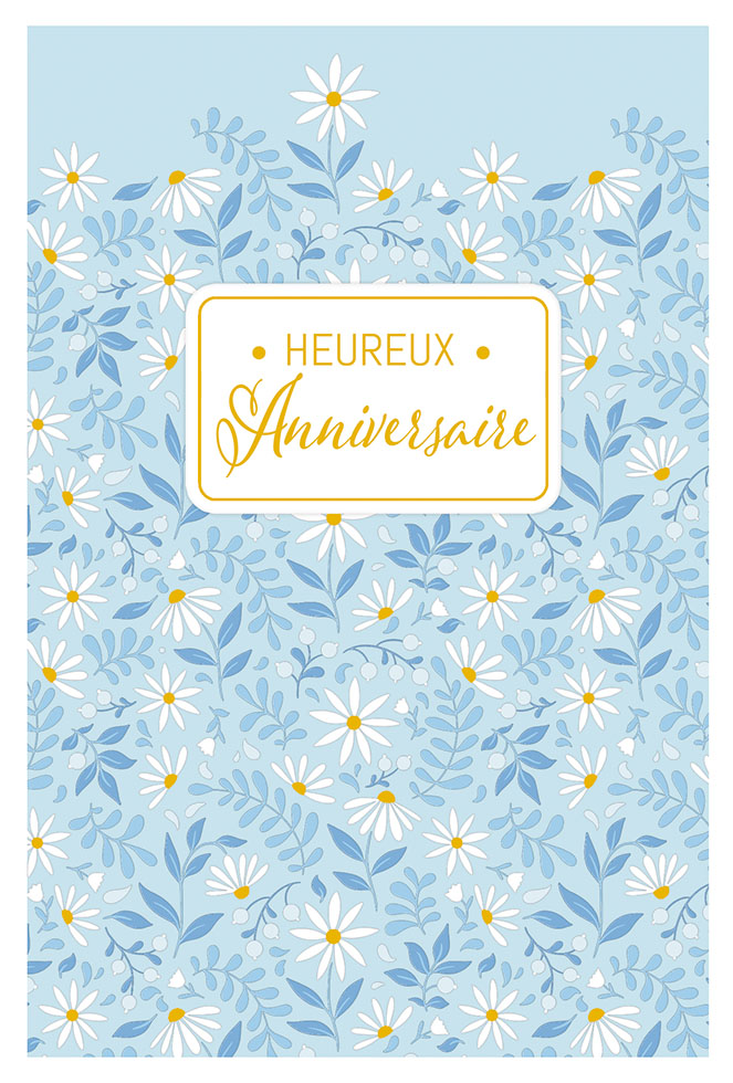 ANNIV FEMME   FLEURS BLEUES dor/gauf)