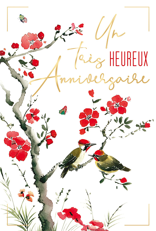ANNIVERSAIRE  BRANCHE AQUARELLE ROUGE dorure /paillette