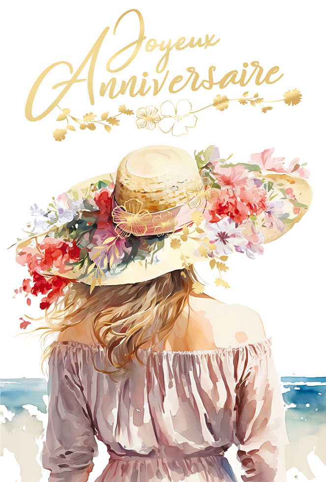 ANNIVERSAIRE  CHAPEAU DE PAILLE  dorure /paillette