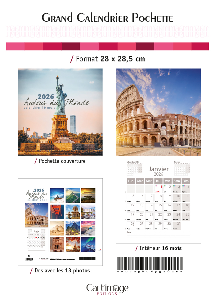 CALENDRIER POCHETTE  IMAGE DU MONDE 28 X 28.5 CM