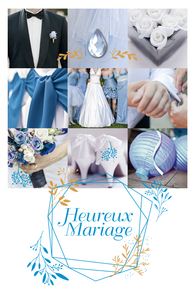 CI* MARIAGE PHOTO FOND BLEU (gaufrage dorures  paillettes)