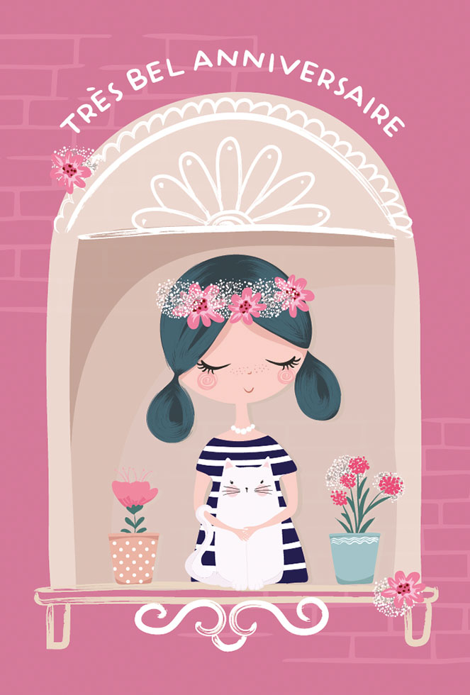 ANNIVERSAIRE PRINCESSE A LA FENÊTRE dorure gaufrage